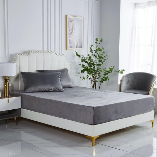 Fleece fitted sheet, 140 x 200 cm, grijs, lichtgrijs, pluche, warm fluweel, 140 x 200 cm, voor boxspringbed, badstof fitted sheet, flanellen fitted sheets, effen patroon, linnen doek voor hoge matras tot 25-30 cm.