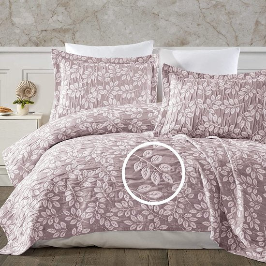 Beddengoedset, sprei 220 x 240 cm en 2 kussen slops 50 x 70 cm, sprei, sprei, jacquard-weave woonken, zacht en modern, roze