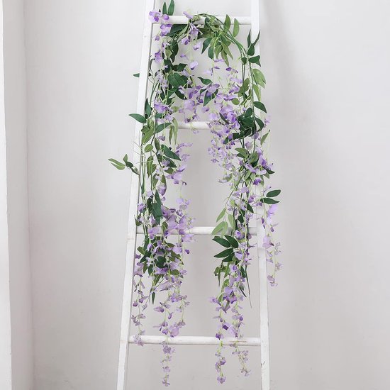 2 x 7 ft kunstmatige blauweregen wijnstok slinger nep bloem blauweregen slingers voor buiten binnen bruiloft muur badkamer decoratie (paars)