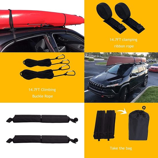 Universal Car Roof Rack for Kayak/Surfboard/Canoe/Skiing with 15ft Lying Straps and Storage Bag
