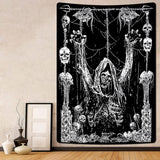 wandtapijt, menselijke schedel wandtapijt, zwart en wit wandtapijt, esthetische stijl, gothic wanddoek, slaapkamer huisdecoratie wanddoek, polyester 150 cm x 130 cm