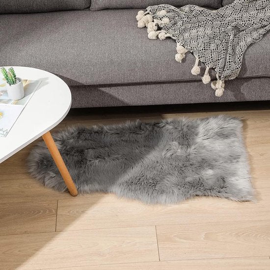Imitatie lamsvacht, 60 x 90 cm, imitatie lamsvacht, kunstbont, wol, bedkleed, bankmat, grijs, 60 x 90 cm