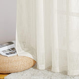 Linnen-look gordijnen in landhuisstijl, gordijnen 2 set, H 210 x B 132 cm, linnen-look gordijnen woonkamer decoratie, ooggordijn halftransparant lichtbeige.