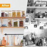 Set van 6 voorraadpotten met deksel, rechthoekig, 1000 ml/280 ml/220 ml, glazen voorraadpotten, kruidenpotjes met houten deksel, opbergpotten voor specerijen, pasta, meel, cornflakes