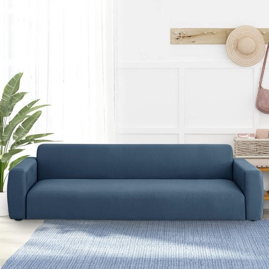 Bankhoes, stretch, elastische bankovertrek met armleuning, 4-zits, grijsblauw, elastaan, antislip, bankovertrek met anti-slip schuim en 1 kussensloop, wasbare bankovertrek voor huisdieren