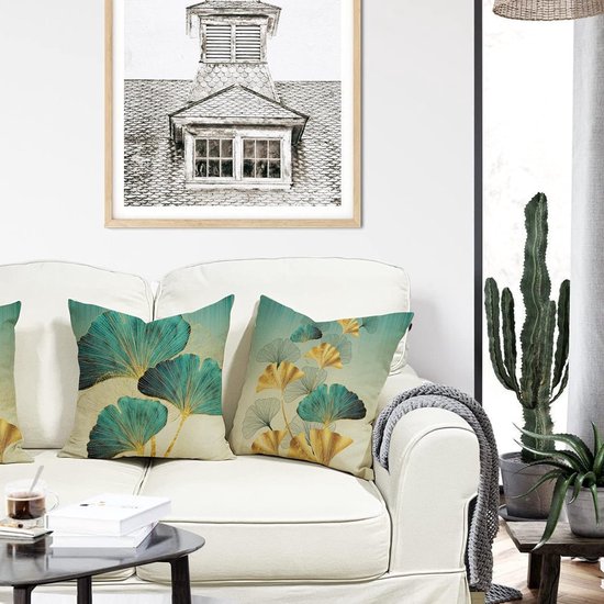 Kussensloop 40 x 40 cm, set van 4 outdoor kussens, sierkussens, linnen kussenhoezen, geometrisch patroon, kussenhoezen voor bank, woonkamer, sierkussen, 40 x 40 cm