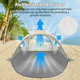 Strandschuilplaats, draagbare strandtent voor 2-4 personen, babystrandschuilplaats met UV-bescherming 50+, strandtent met 3 geventileerde ramen, snelle montage, gemakkelijk mee te nemen paraplu, strandschuilplaats