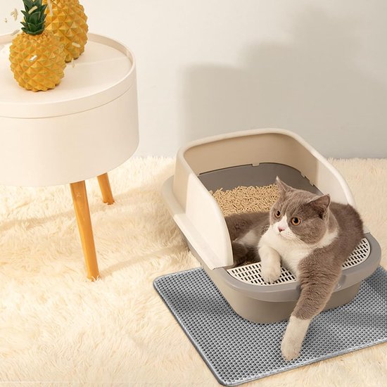 Mat 60 x 40 cm, kattenbakmat, waterdichte dubbele laag, kattenmat, kattenbakonderlegger, honingraat, mat kattenbak voor kattenbakvanger, kattenbakmat grijs, kattenbakmat