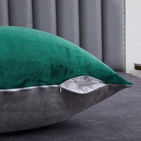 Winterbeddengoed, 135 x 200 cm, groen-grijs, warm pluche beddengoedset, 2-delig, 1 dekbedovertrek van 135 x 200 cm, met ritssluiting en kussensloop van 80 x 80 cm