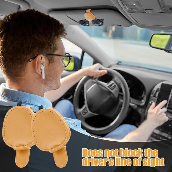 Brillenhouder voor in de auto, 2-pack lederen zonnebrillenhouder Universele zonnebril Brillenhouder met kaartkaartclip voor autovizier Kleine brillenhouder (beige-geel)