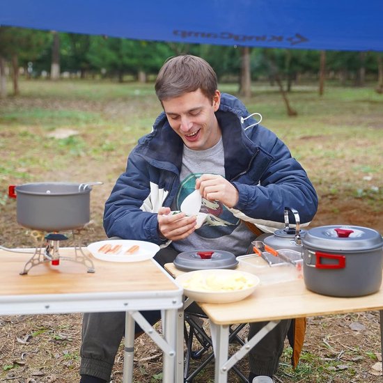 Camping kookgerei, set, campingservies voor gaskoker, aluminium, pannenset, opvouwbaar, kookpan, outdoor servies, pan, picknickservies voor camping, hiking, trekking, wandelen, 37-delig (3-4 personen)