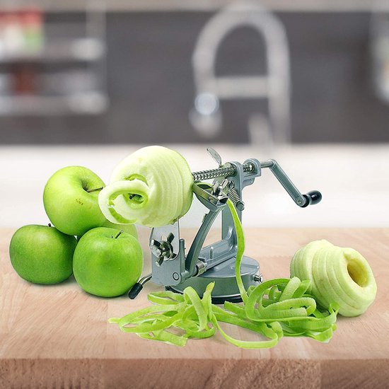 Roestvrijstalen"Deluxe" appelschiller 3-in-1 functie economy dunschiller appelsnijder appelboor