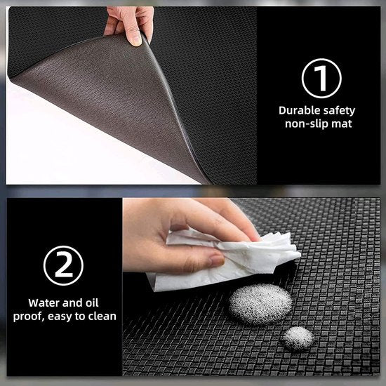 Keukenvliesmatten, set keukenvliesmatten, wasbaar, antislip, loper, stofdichtheid voetmat (2 stuks, zwart, 44 x 75 cm + 44 x 150 cm)