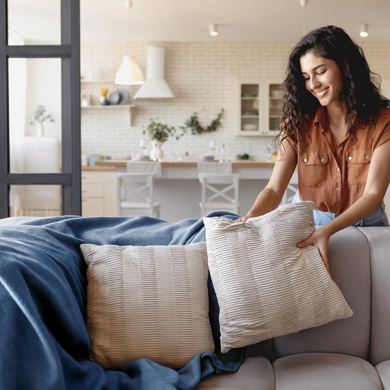 Deken voor bank, bed, knuffeldeken, zachte en warme bankovertrek, deken, sprei, wollig, 150 x 200 cm, dikke bankdeken, woondeken (marine)