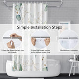 Eucalyptus Shower Curtain, Green Gold Leaves, Textile Shower Curtain, Anti-Mould, Waterproof, Polyester Fabric, Washable, Opaque, Bathroom Curtain with 12 Hooks, 180 W x 220 L cm