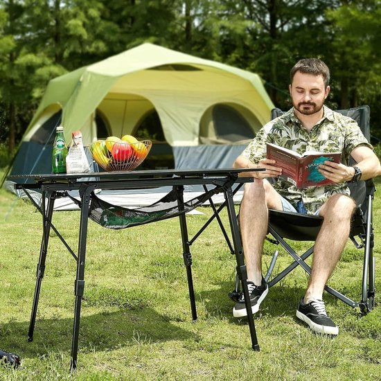 Campingtafel, opvouwbaar, in hoogte verstelbaar, klaptafel, aluminium, 90 x 53 cm, voor 4 personen, gemakkelijk op de camping, inklapbare vouwtafel
