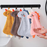 Handdoeken voor kinderen, 4 stuks, dieren-kinderhanddoekenset, kleine dinosaurusvorm, microvezel, handdoekenset, sneldrogende washandjes met ophangoog, douchehanddoek voor keuken