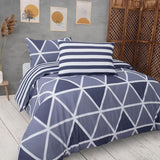 beddengoed 240x220 3-delig blauw - Oeko-TEX 80% katoen & 20% polyester, 1x dekbedovertrek met ritssluiting + 2x kussensloop 50x80 met envelopsluiting, streepmodel