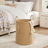 Gevlochten wasmand, speelgoedopberger, opbergmand met handvat, handgemaakt katoen (puur bruin, 38 cm (D) x 50 cm (H))