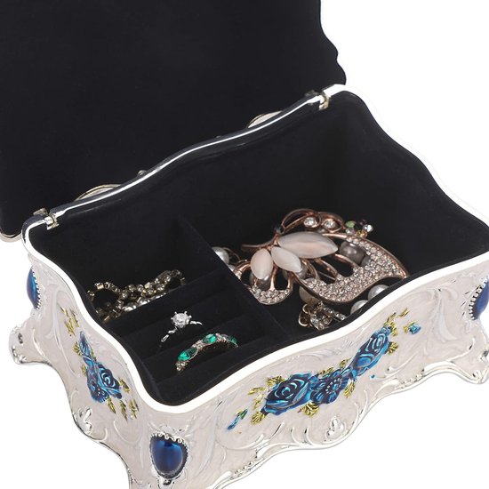 Vintage metalen sieradendoosje kleine opbergdoos voor ringen oorbellen ketting wit medium