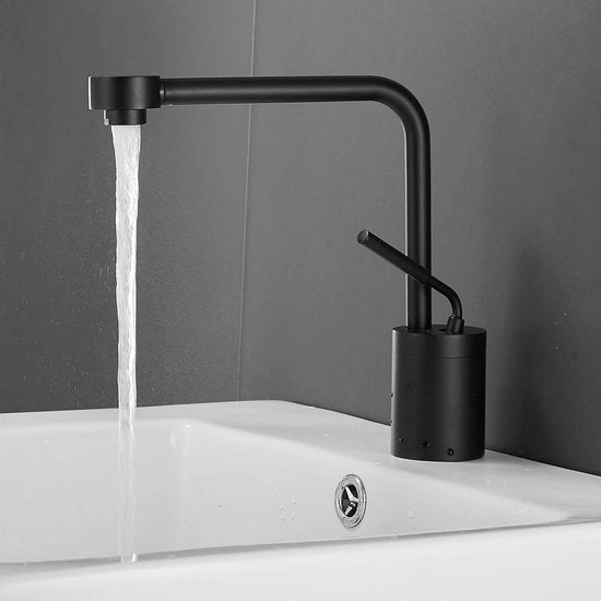 Wastafelkranen Badkamer Wastafel Kraan Hoge Lichaam Zwart Zwanenhals Enkele Handgreep Enkel Gat Montage Messing