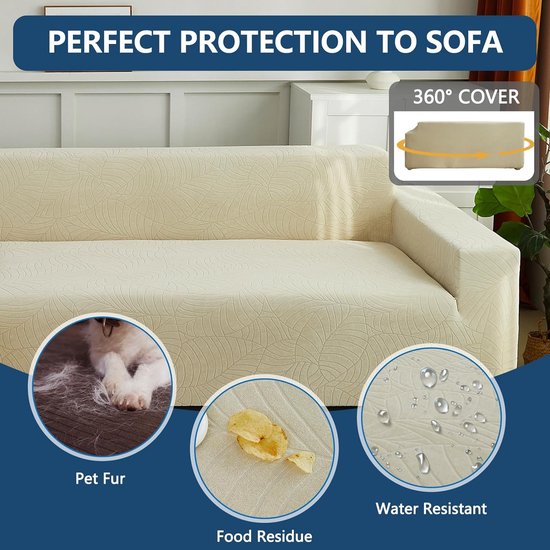 Bankhoes, hoekbank, L-vorm, waterdicht, stretch, universele bankovertrek voor 1/2/3/4-zits, L-vorm, hoekbank vereist twee, 3-zits, beige