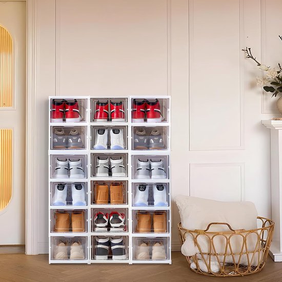 12 schoenendozen, transparant, opvouwbaar, schoenendoos, sneakers, rek, schoenenopslag, organizer, opbergsysteem