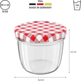 Weckpotten, met schroefdeksel, 230 ml, diameter: 8,5 cm, hoogte: 6,5 cm, glas/metaal, rood geruit schroefdeksel van 82 mm, glas, keuze uit verschillende aantallen, rood, 12 stuks