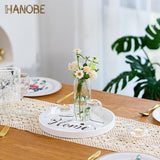 Rond Dienblad Houten Dienblad: Thuis Klein Houten Dienblad Decoratieve Rustieke Witte Dienbladen Decoratie voor Koffie Aanrecht, 30 cm