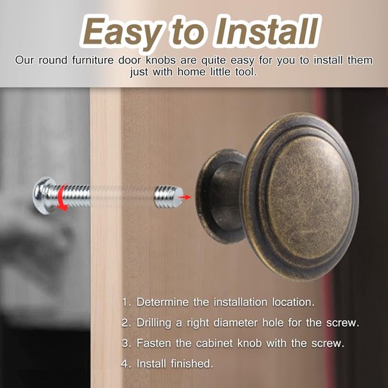 24pcs Vintage Bronze Antique Style 30mm Round Furniture Door Knobs