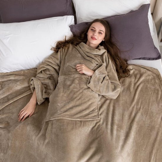 Deken met mouwen en voetenzak, fleece, microvezel, zachte fleecedeken, dagdeken, tv-deken om aan te trekken, cadeau voor vriendin, moeder