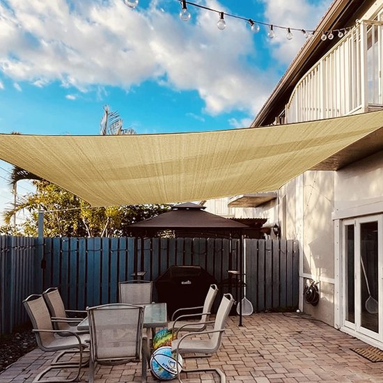 Zonnescherm, bescherming tegen de zon, set inclusief bevestigingskoorden, rechthoekig, waterafstotend, polyester, geïmpregneerd, 95% UV-bescherming, Voorruit, weerbestendig, 3 x 4 m, voor balkon, tuin, Terras, zand