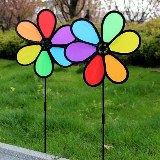 4 Pack Wind Spinner Bloem Pinwheel Speelgoed 24cm Regenboog Windmolen Spinner voor Gazon Pinwheel Yard Tuin Patio Balkon Tuin Stake Decoratie