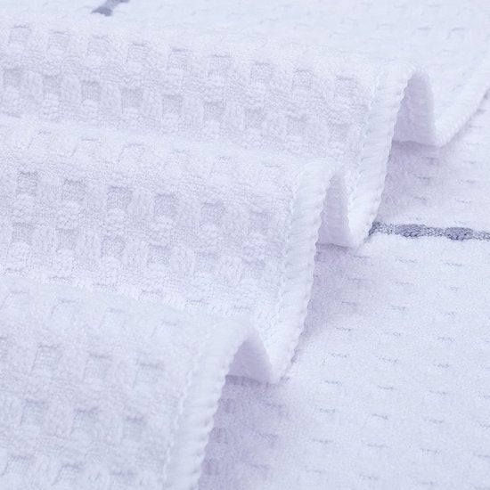 Ultra Premium Microfiber Waffle Weave Theedoek Set van 6 (16" x 28" - Wit met grijze strepen)