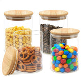 Set van 4 voorraadpotten met bamboe deksel, 0,75 L (13,5 x 10 cm) voorraadpotten van glas. Luchtdichte glazen met houten deksel. Met etiketten en markers.