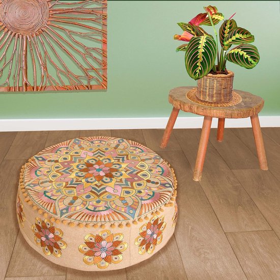 Bohemian Kruk Ottomaanse Hoes – 60 x 20 cm – Luxe Kruk met Handgemaakte Kamerdecoratie voor Meditatie, Yoga en Boho Chic Zithoek Kruk