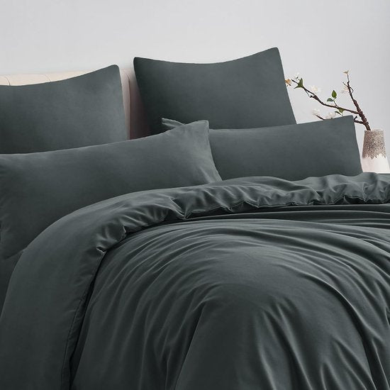 Beddengoed 220 x 240 cm, 3-delig, grijs, dekbedovertrek 220 x 240 cm, 3-delige set met kussensloop, beddengoedset microvezel met ritssluiting, zacht en strijkvrij