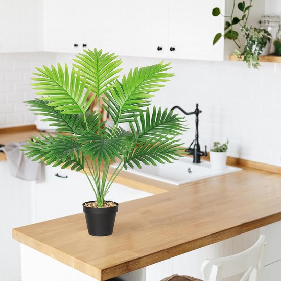 Kunstplanten, groot areca, kunstpalm, 68 cm hoog, 12 takken in pot, kunstmatige plant, tropisch, Hawaï, groen, nepplant, Real Touch planten, kunstbloem, decoratie, kantoorplant, groene plant,