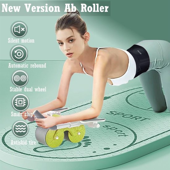 Automatische Rebound Buikwiel, Ab-oefenroller met elleboogsteun, buikspiertrainingsapparaat voor kernoefeningen, buikspierapparaat met kniebeschermers voor thuistraining en