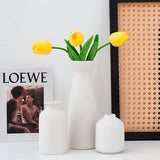 Zwarte keramische vazenset van 3 kleine bloemenvazen voor decoratie, moderne rustieke boerderij huisdecoratie, decoratieve vazen voor pampasgras, ideeënplank (wit)