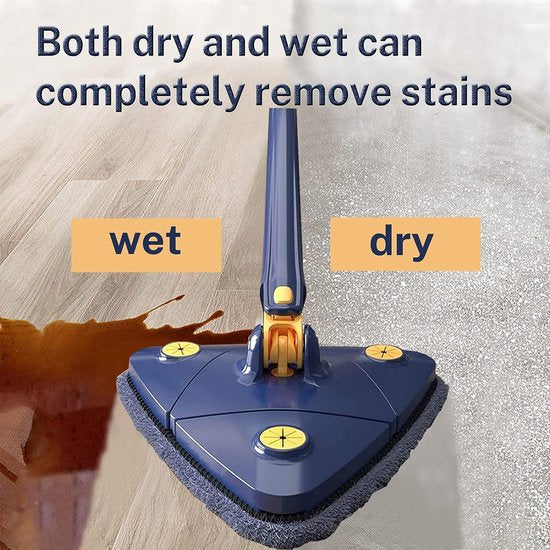 Dweilmop met uitwringfunctie, 360 graden draaibaar, verstelbare reinigingsmop, driehoekige dweilmop set met 6 doeken voor vloer, hardhout, ramen, vloer, muur, tegels, hardhout
