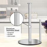 Keukenrolhouder staand RVS, keukenrolhouder voor standaard en grote rollen, voor keuken- en eettafelwerkblad (zilver)