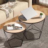 Set van 2 bijzettafels, houten plaat op stevig metalen frame - salontafel met mandfunctie, woonkamertafel, rieten tafel, metalen tafels - ideaal voor woonkamer, slaapkamer, kantoor - Lichtbruin hout/zwart - Pentagon