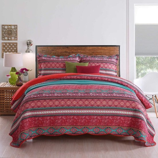 Sprei Boho 230x250 cm, kleurrijke sprei voor bed, gewatteerde winterdeken van katoen, patchwork-stijl Vertaling: Boho sprei 230x250 cm, kleurrijke sprei voor op bed, gewatteerde winterdeken gemaakt van katoen, in patchwork-stijl.