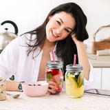 500ml Mason Jars, Drinkglazen met Deksels & Herbruikbare Rietjes, Glazen Conservering Potten voor Smoothies, Cocktails, Dranken - Set van 6