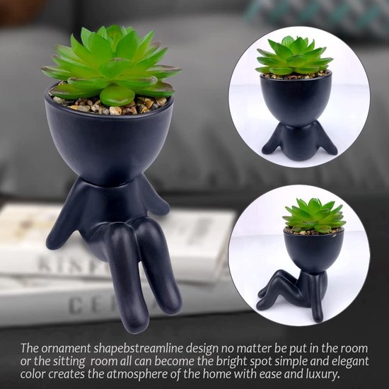 Set van 2 kunstmatige vetplanten, mini-kunststof nepplanten, kunstplanten met creatieve potten in menselijke vorm, kleine kunstmatige kamerplant, mini-kunstplanten, kunstplant