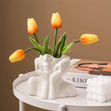 Esthetische vaas wit, kleine keramische bloemenvaas modern voor thuis kamer boeken decoratie, esthetische decoratieve boeken gezicht vazen ​​decoratie voor gebruik binnenshuis, zonder bloemen