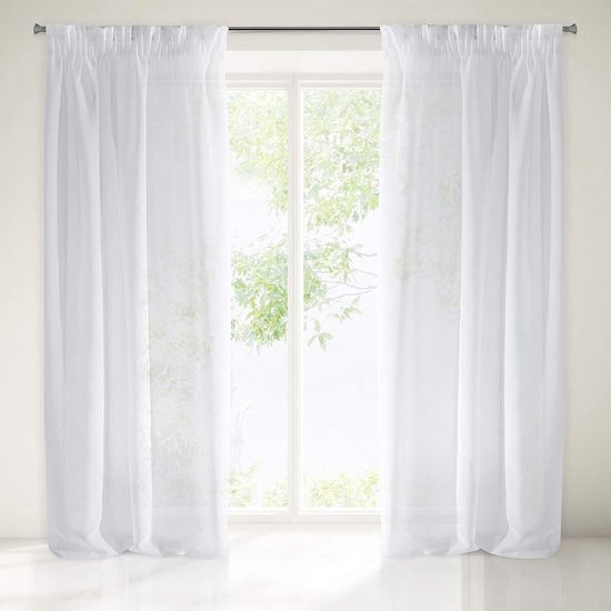 Gordijn glad transparant plooiband-1STK. Gordijnringen doorzichtig elegant hoogwaardig glamour, slaapkamer, woonkamer, etamine, stof, wit, 140x270 cm