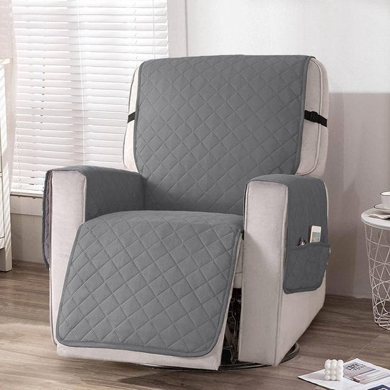 Fauteuilbeschermer voor televisiestoel - waterdichte relaxstoel - stoelbeschermer met zakken en armleuningen - 1-zits, stoelbekleding, antislip, stoelbekleding voor meubelbescherming - Lichtgrijs