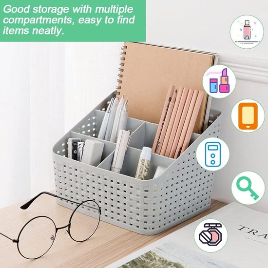 Cosmetische opbergmand, organizer, rotan opberghouder met 5 vakken, kunststof make-up, opbergruimte, desktop-organizer, cosmetica, multi-grid opbergdoos voor bureau en kantoor